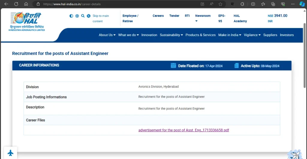 HAL Assistant Engineer Recruitment 2024 Opportunity For Mechanical