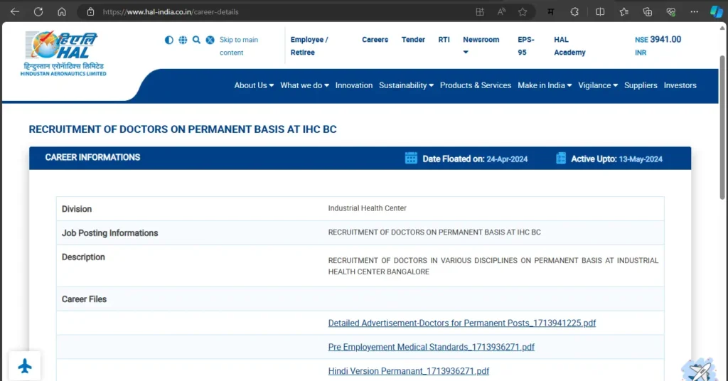 HAL Medical Officer Recruitment 2024
Medical Officer Recruitment 
hal recruitment 2024 apply online
HAL Recruitment 2024