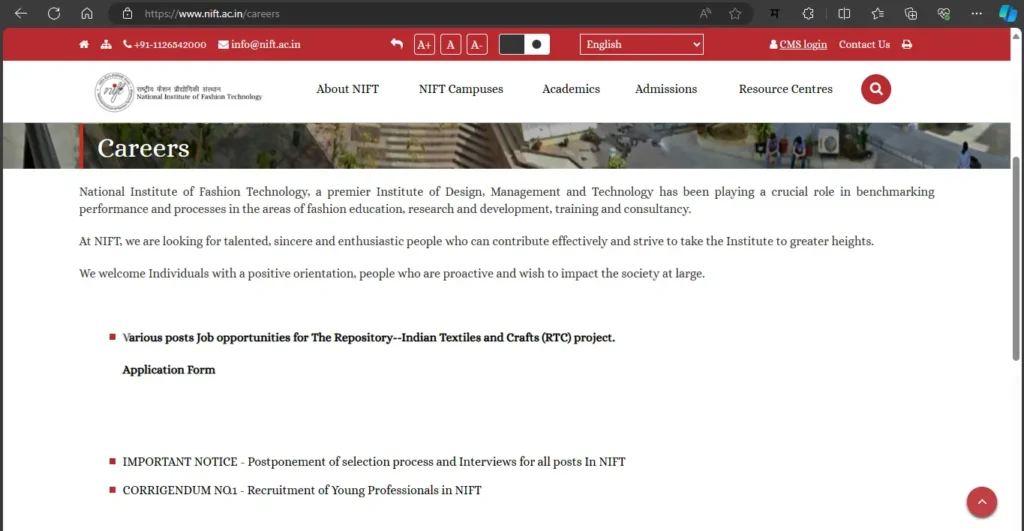 NIFT Recruitment 2024
National Institute of Fashion Technology
नॅशनल इन्स्टिट्यूट ऑफ फॅशन टेक्नॉलॉजी
NIFT भरती
Government job