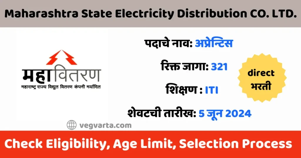 MAHAVITRAN Apprentice Recruitment 2024 महावितरण भरती 2024 MAHADISCOM Apprentice Recruitment 2024 MSEDCL Apprentice Recruitment 2024 Government job for ITI