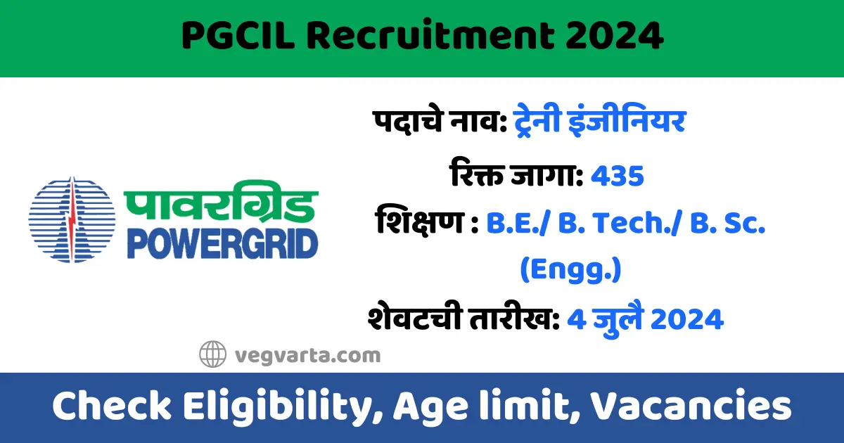 PGCIL Recruitment 2024 PGCIL jobs 2024 PGCIL Recruitment 2024 in marathi Power Grid Corporation of India Limited recruitment PGCIL career opportunities PGCIL job vacancies 2024 PGCIL application process PGCIL eligibility criteria PGCIL selection procedure PGCIL job notifications 2024 PGCIL exam dates 2024 PGCIL application form PGCIL official website PGCIL salary structure PGCIL job roles PGCIL recruitment news PGCIL interview tips PGCIL job benefits PGCIL technical posts PGCIL non-technical posts How to apply for PGCIL jobs