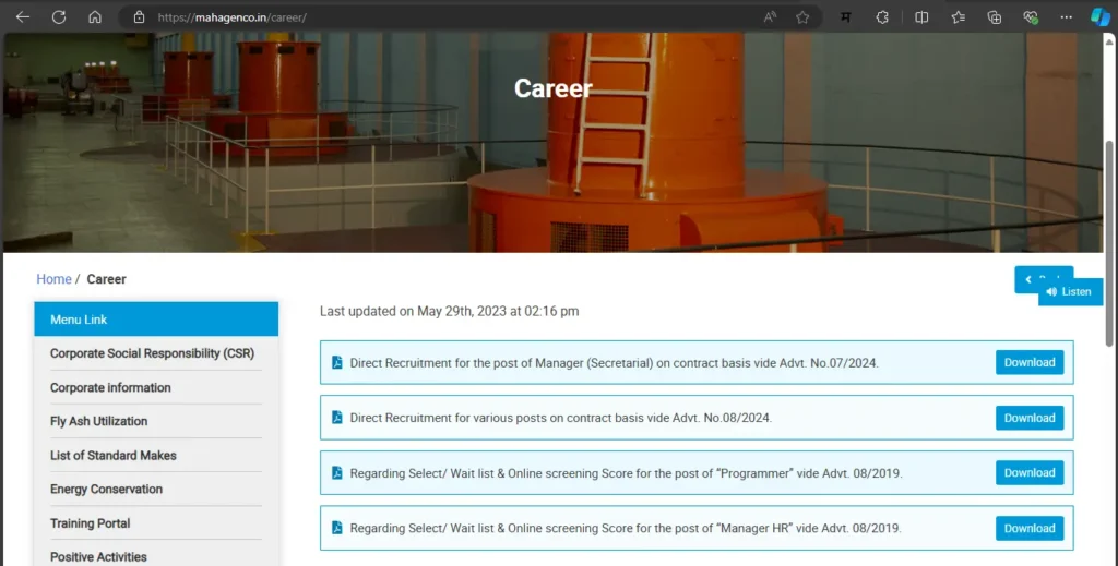 MAHAGENCO Recruitment 2024
MAHAGENCO Officer vacancies 2024
MAHAGENCO job application process 2024
MAHAGENCO recruitment last date 2024
MAHAGENCO official notification 2024