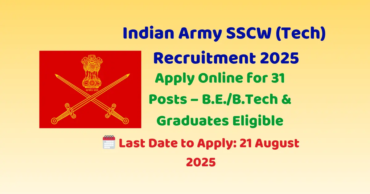 Indian Army SSCW Recruitment 2025| 31 Posts Apply Online