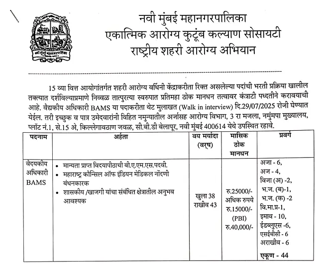 NMMC Medical Officer Bharti 2025 Notification