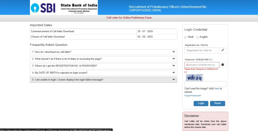 SBI PO Exam 2025